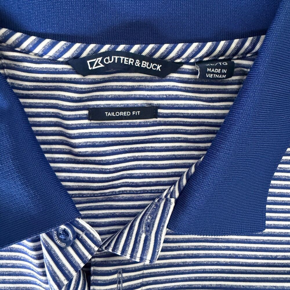 Cutter & Buck Buffalo Bills Tailored Fit Striped Polo Shirt Blue White Men's XL - Picture 3 of 5